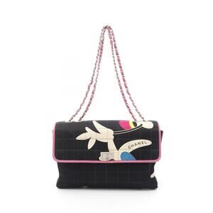 Chanel Chocobar Shoulder Bag Canvas Leather Black Pink Multicolor